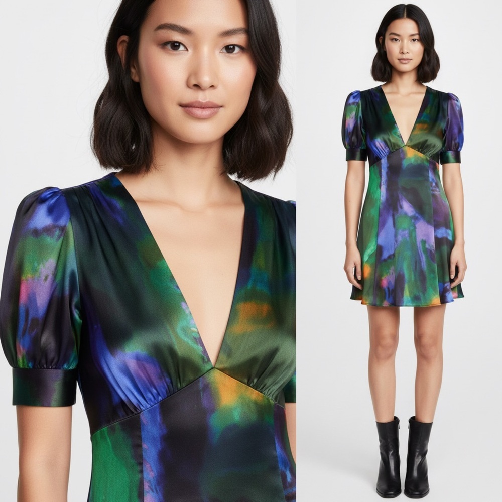 Topshop Satin Puff Sleeve Mini Dress Sz 4